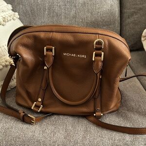 Michael Kors Tan/Brown Pebbled Leather Satchel with Gold Hardware